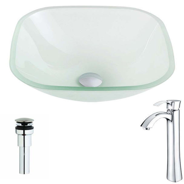 ANZZI Vista Series Deco-Glass Vessel Sink In Lustrous Frosted with Harmony Faucet In Polished Chrome - LSAZ081-095