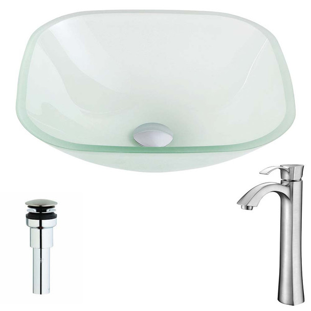 ANZZI Vista Series Deco-Glass Vessel Sink In Lustrous Frosted Finish with Harmony Faucet In Brushed Nickel - LSAZ081-095B