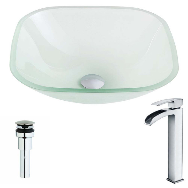 ANZZI Vista Series Deco-Glass Vessel Sink In Lustrous Frosted with Key Faucet In Polished Chrome - LSAZ081-097