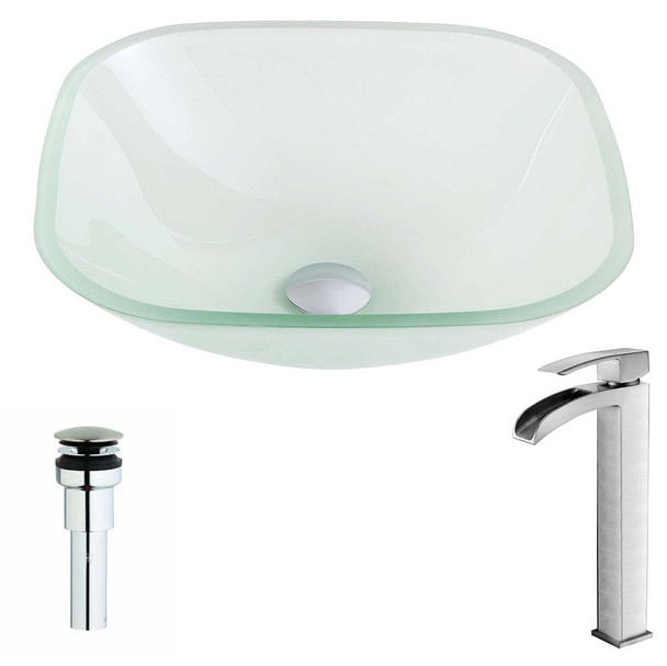 ANZZI Vista Series Deco-Glass Vessel Sink In Lustrous Frosted with Key Faucet In Brushed Nickel - LSAZ081-097B
