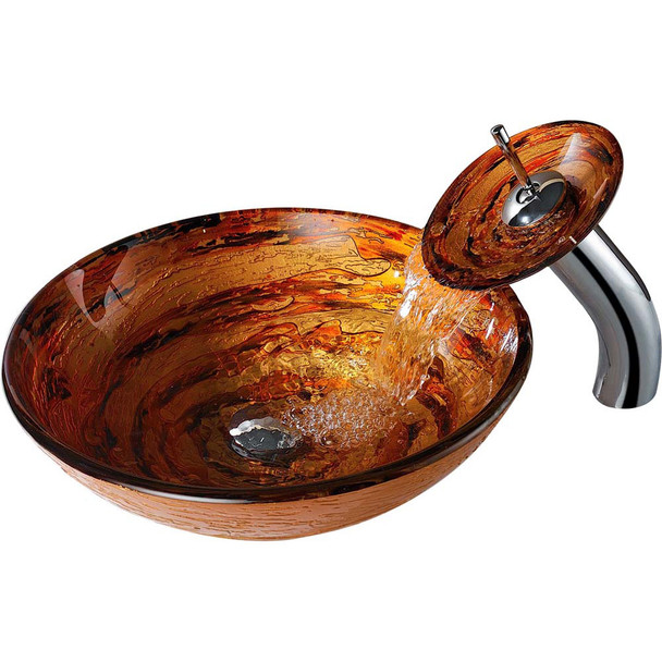 ANZZI Komaru Series Vessel Sink In Brown with Pop-Up Drain And Matching Faucet In Lustrous Brown - LS-AZ8111