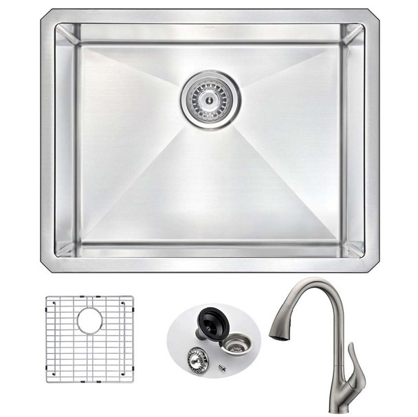 ANZZI Vanguard Undermount 23" Single Bowl Kitchen Sink with Accent Faucet In Brushed Nickel - KAZ2318-031B