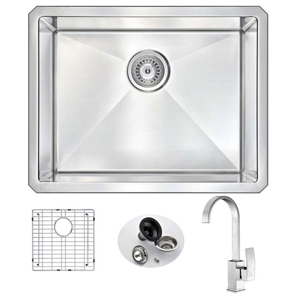 ANZZI Vanguard Undermount 23" Single Bowl Kitchen Sink with Opus Faucet In Brushed Nickel - KAZ2318-035B