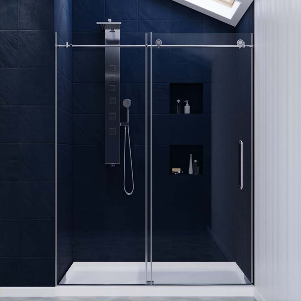 ANZZI Padrona Series 60" By 76" Frameless Sliding Shower Door In Chrome with Handle - MNSD-AZ13-02CH