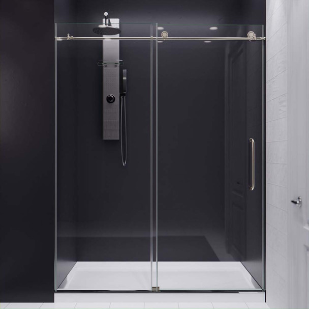 ANZZI Leon Series 60" By 76" Frameless Sliding Shower Door In Brushed Nickel with Handle - SD-AZ8077-02BN