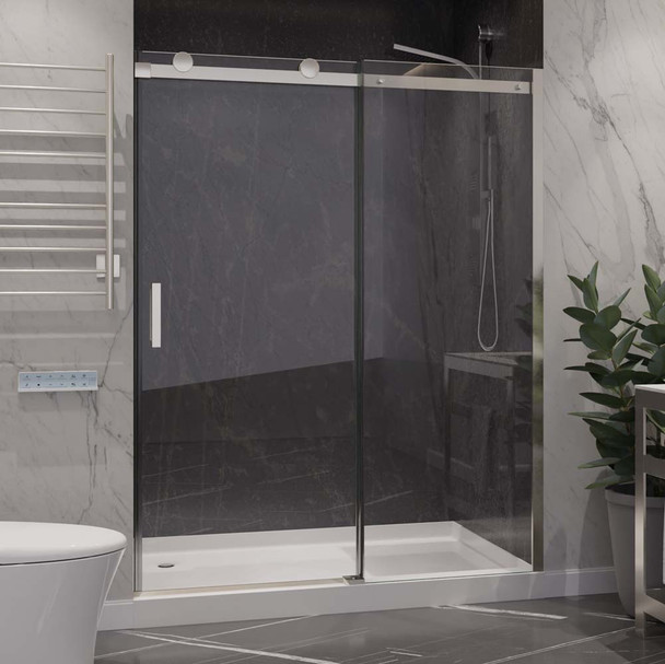 ANZZI Rhodes Series 48" x 76" Frameless Sliding Shower Door with Handle In Brushed Nickel - SD-FRLS05701BN