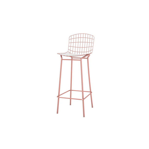 Manhattan Comfort 198AMC6 Madeline 41.73" Barstool with Seat Cushion in Rose Pink Gold and White