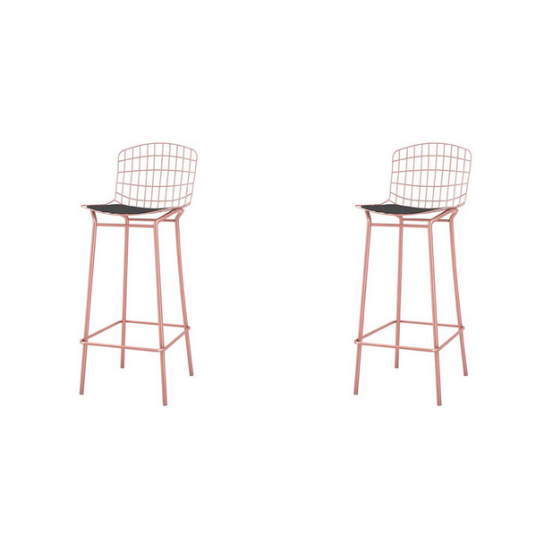 Manhattan Comfort 2-198AMC5 Madeline 41.73"  Barstool, Set of 2 with Seat Cushion in Rose Pink Gold and Black