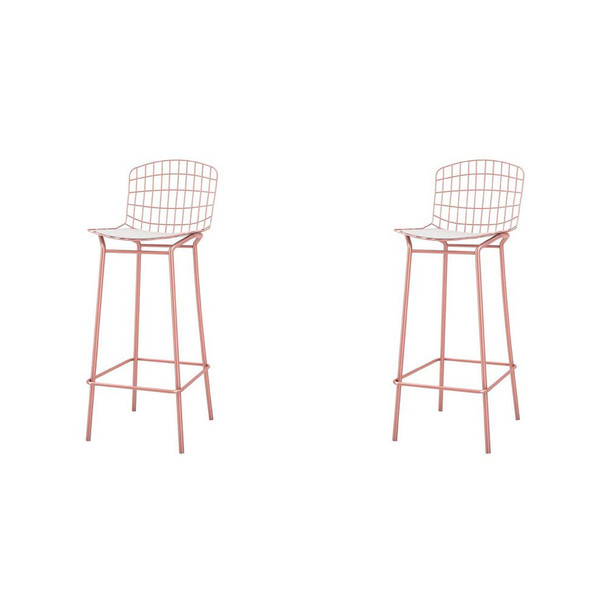 Manhattan Comfort 2-198AMC6 Madeline 41.73"  Barstool, Set of 2 with Seat Cushion in Rose Pink Gold and White