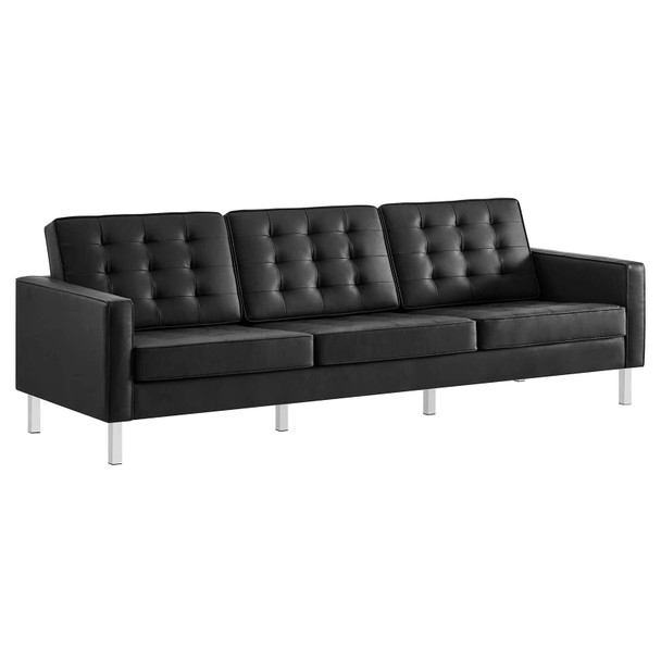 Modway Loft Tufted Upholstered Faux Leather Sofa EEI-3385-SLV-BLK Silver Black
