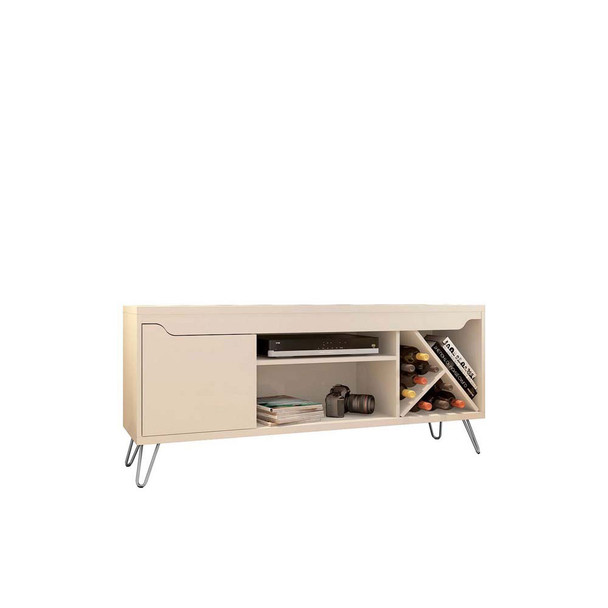 Manhattan Comfort 216BMC1 Baxter Mid-Century- Modern 53.54" TV Stand with Wine Rack in Off White