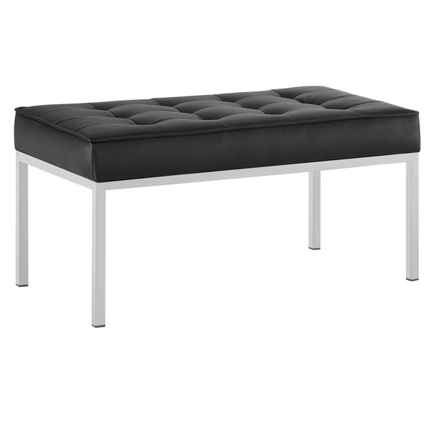 Modway Loft Tufted Medium Upholstered Faux Leather Bench EEI-3400-SLV-BLK Silver Black