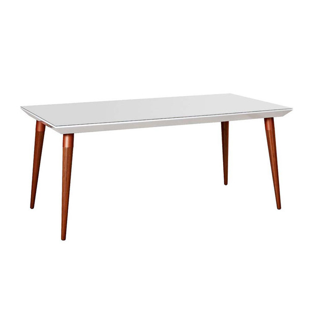 Manhattan Comfort 107551 Utopia 70.86" Modern Beveled Rectangular Dining Table with Glass Top in White Gloss