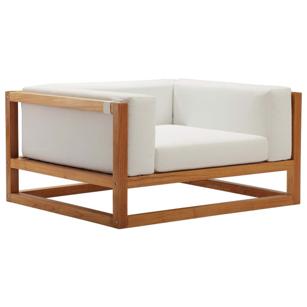 Modway Newbury Accent Lounge Outdoor Patio Premium Grade A Teak Wood Armchair EEI-3421-NAT-WHI Natural White