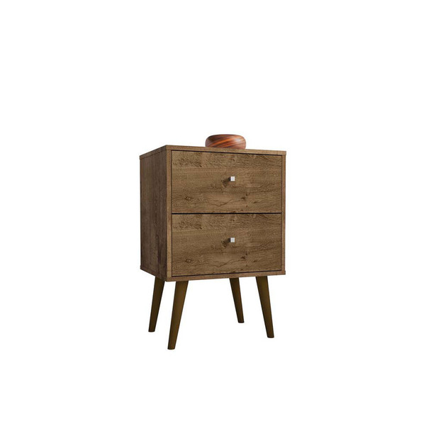 Manhattan Comfort 204AMC9 Liberty Mid-Century - Modern Nightstand 2.0 with 2 Full Extension Drawers in Rustic Brown