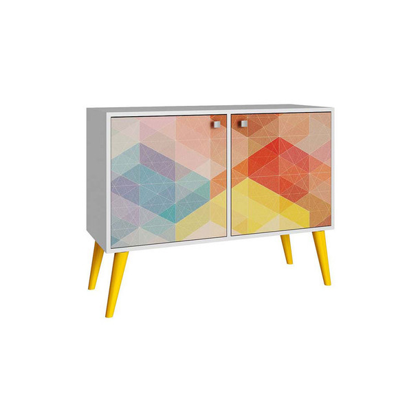 Manhattan Comfort 7AMC132 Avesta Double Side Table. 2.0 with 3 shelves in White/ Stamp/ Yellow