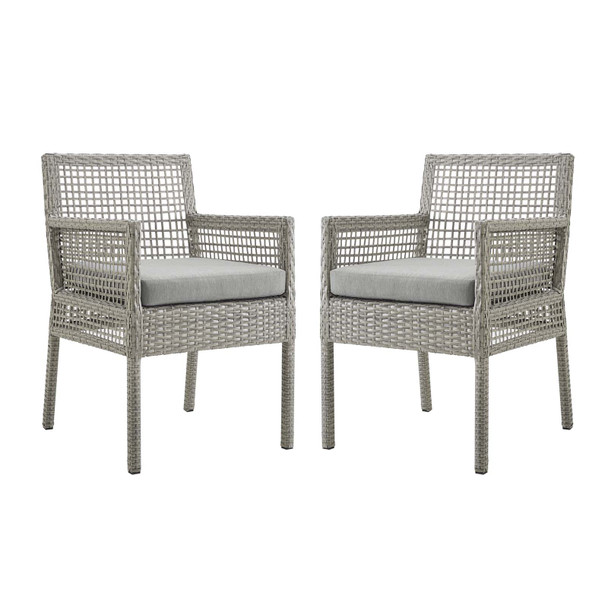 Modway Aura Dining Armchair Outdoor Patio Wicker Rattan Set of 2 EEI-3561-GRY-GRY Gray Gray