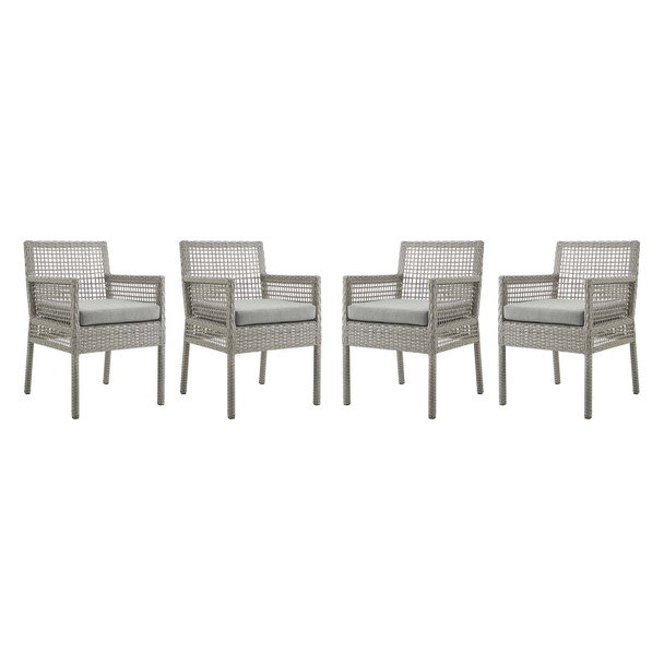 Modway Aura Dining Armchair Outdoor Patio Wicker Rattan Set of 4 EEI-3594-GRY-GRY Gray Gray