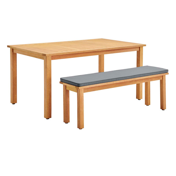 Modway Syracuse Outdoor Patio Outdoor Patio Dining Table and Bench Set EEI-3703-NAT-GRY Natural Gray