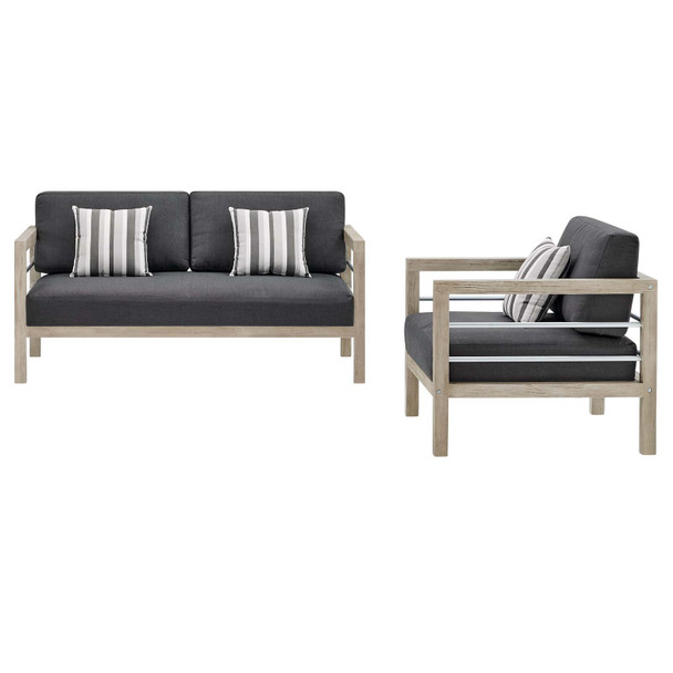 Modway Wiscasset Outdoor Patio Acacia Wood Loveseat and Armchair Set EEI-3763-LGR-STE-SET Light Gray