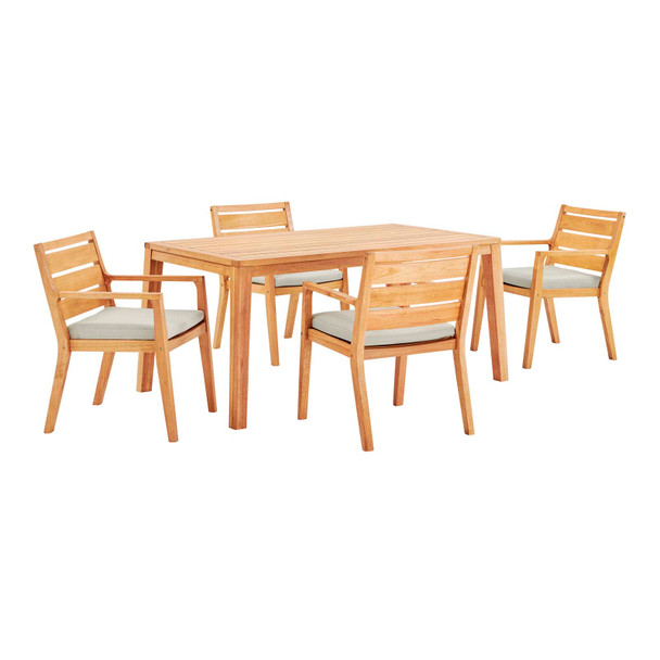 Modway Portsmouth 5 Piece Outdoor Patio Karri Wood Dining Set EEI-3812-NAT-SET Natural Taupe