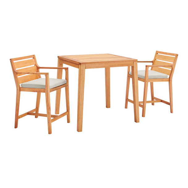 Modway Portsmouth 3 Piece Outdoor Patio Karri Wood Bar Set EEI-3814-NAT-TAU-SET Natural Taupe