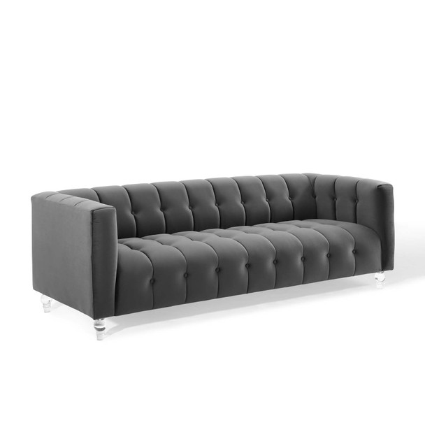 Modway Mesmer Channel Tufted Button Performance Velvet Sofa EEI-3882-CHA Charcoal