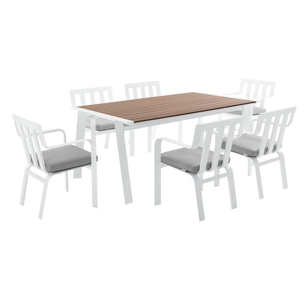 Modway Baxley 7 Piece Outdoor Patio Aluminum Dining Set EEI-3965-WHI-GRY White Gray