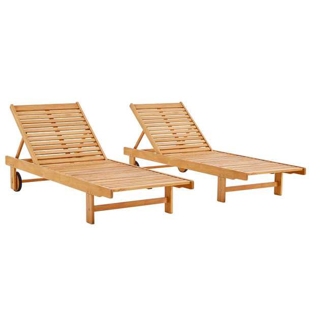 Modway Hatteras Outdoor Patio Eucalyptus Wood Chaise Lounge Set of 2 EEI-3967-NAT Natural