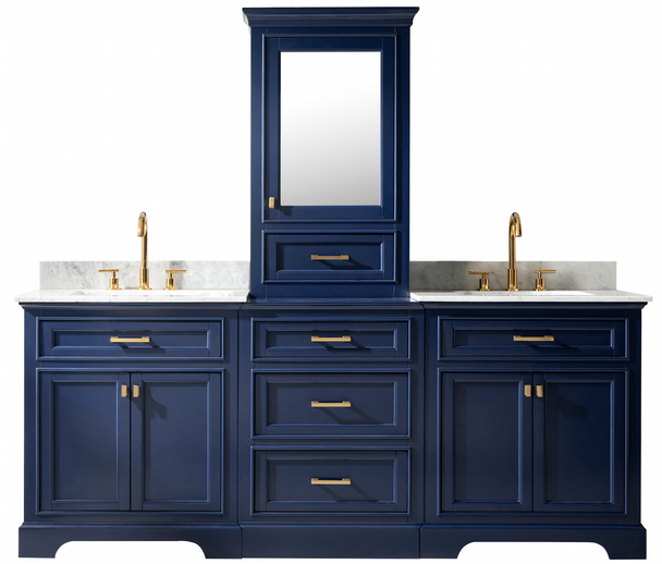 Design Element Milano 96" Double Sink Bathroom Vanity Modular Set in Blue with White Quartz Top ML-96MC-BLU