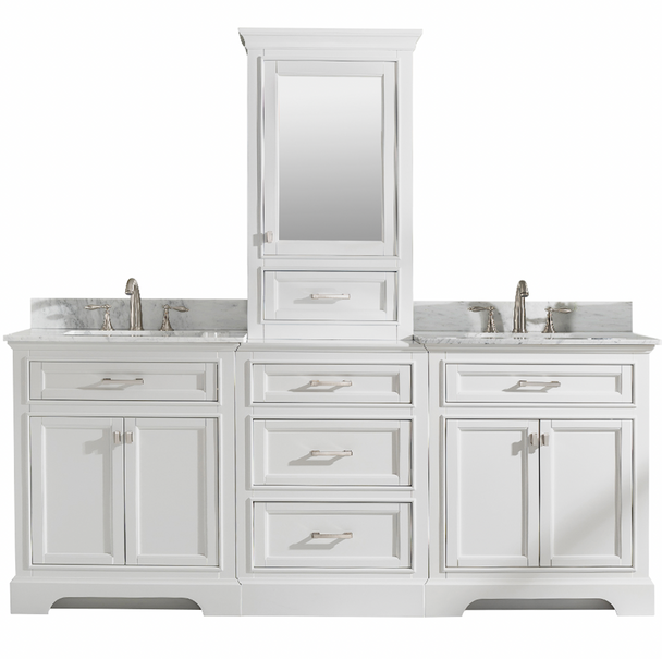 Design Element Milano 96" Double Sink Bathroom Vanity Modular Set in White with Quartz Top ML-96MC-WT