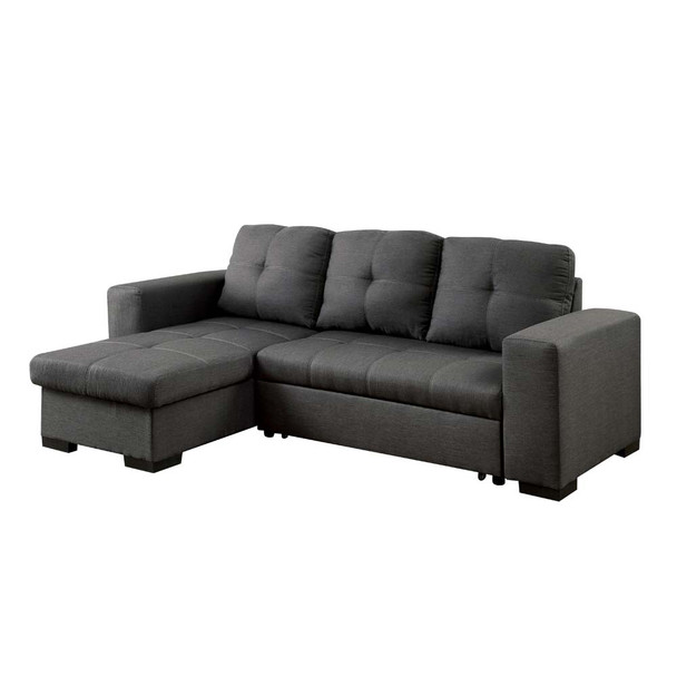 Furniture of America IDF-6149GY-SEC Dento Transitional Sleeper Storage Sectional in Gray