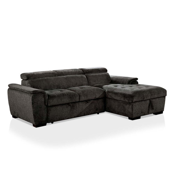 Furniture of America IDF-6514DG-SEC Patt Contemporary Adjustable Headrest Sectional in Dark Gray