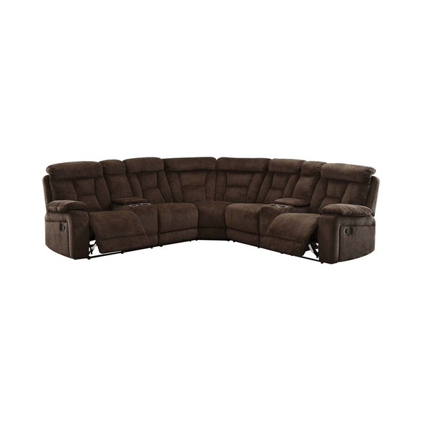 Furniture of America IDF-6773BR-SEC Bronson Transitional Chenille Fabric Reclining Sectional with Cup Holders in Brown