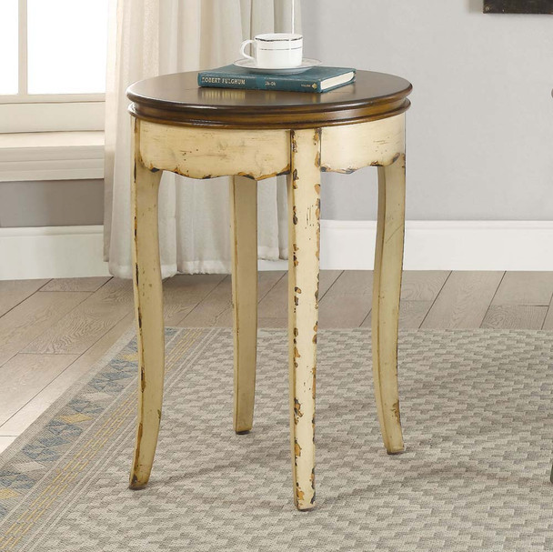 Furniture of America IDF-AC150WH Howie Vintage Round End Table in White