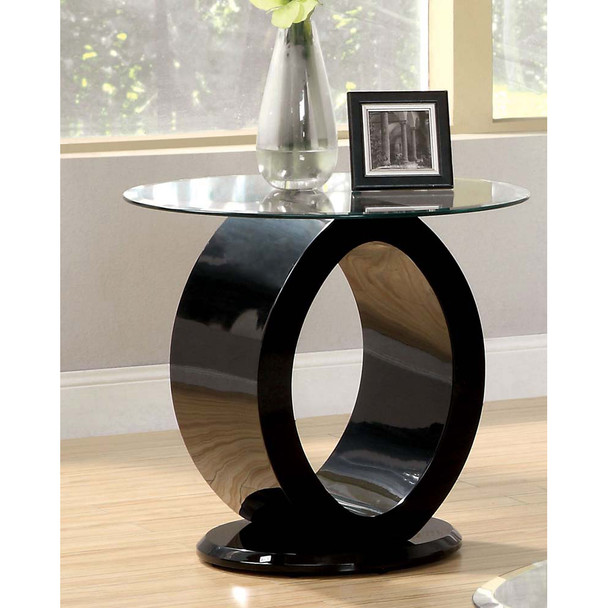 Furniture of America IDF-4825BK-E Lyndie Contemporary Glass Top End Table in Black