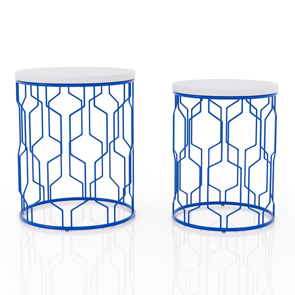 Furniture of America IDF-AC329BL Vereira 2-Piece Nesting Tables in Blue Coating