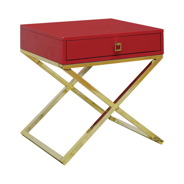 Furniture of America IDF-AC511RD Aroxya Contemporary 1-Drawer End Table in Red