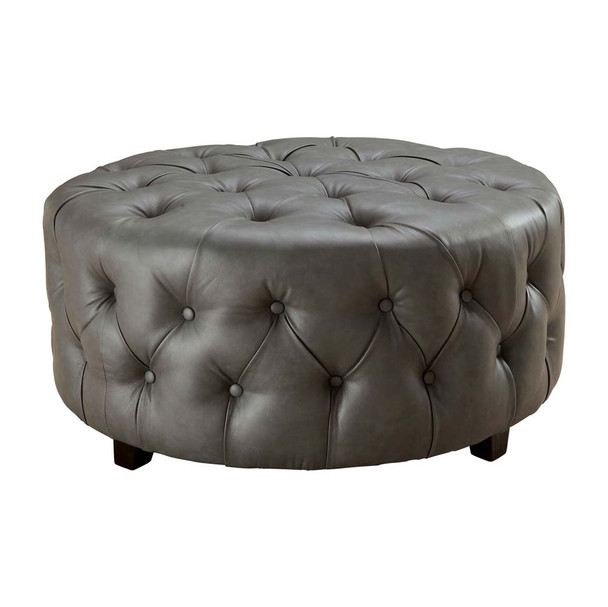 Furniture of America IDF-AC6289GY Sarafina Contemporary Faux Leather Tufted Ottoman in Gray