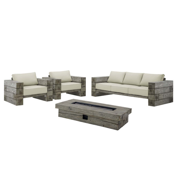 Modway Manteo Rustic Coastal Outdoor Patio Sunbrella® 4 Piece Set EEI-4036-LGR-BEI-SET Light Gray Beige