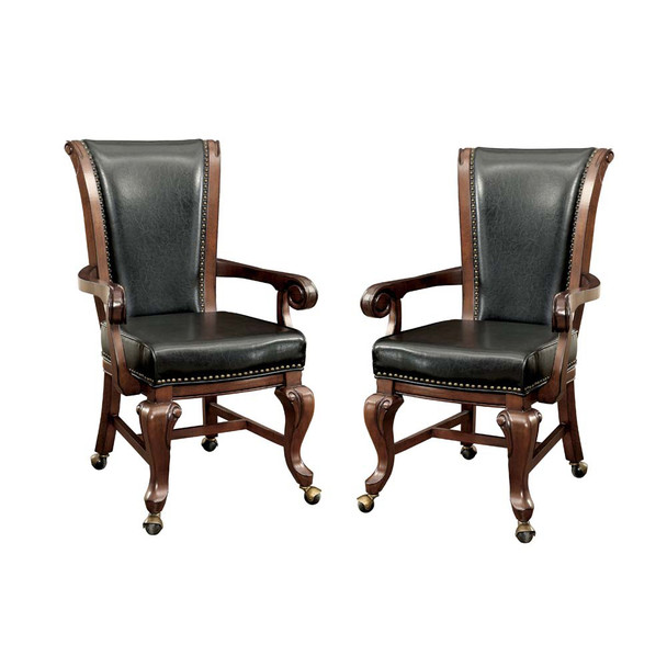 Furniture of America IDF-GM367CH-AC Dyeson Contemporary Faux Leather Padded Arm Chairs in Brown Cherry and Black (Set of 2)