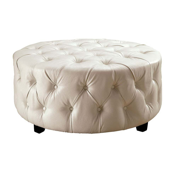 Furniture of America IDF-AC6289WH Sarafina Contemporary Faux Leather Tufted Ottoman in White