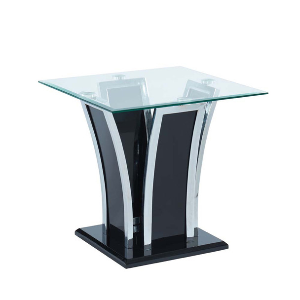 Furniture of America IDF-4372BK-E Warsan Contemporary Glass Top End Table in Glossy Black and Chrome