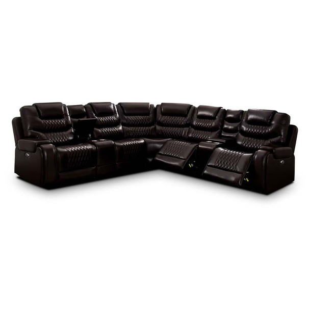 Furniture of America IDF-6895BR-SEC Tombolo Reclining Sectional in Brown