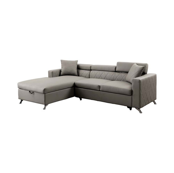 Furniture of America IDF-6292-SEC Dayn Contemporary Adjustable Headrest Sectional in Gray