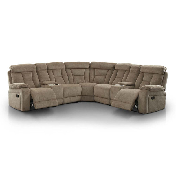 Furniture of America IDF-6773MC-SEC Bronson Transitional Chenille Fabric Reclining Sectional with Cup Holders in Mocha