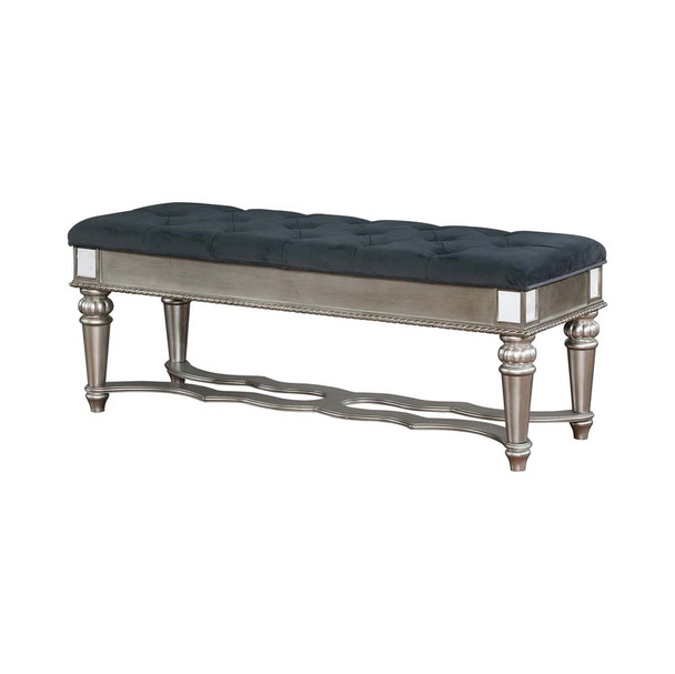 Furniture of America IDF-7194BN Vabelle Traditional Button Tufted Bench in Silver