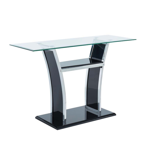 Furniture of America IDF-4372BK-S Warsan Contemporary Glass Top Console Table in Glossy Black and Chrome