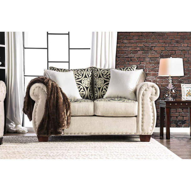 Furniture of America IDF-6152-LV Anika Transitional Upholstered Loveseat in Light Mocha