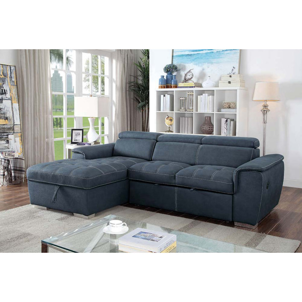Furniture of America IDF-6514BL-SEC Patt Contemporary Adjustable Headrest Sectional in Blue Gray